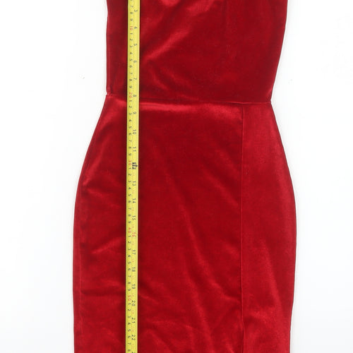 PrettyLittleThing Women’s Red Velvet Strapless Bodycon Dress Size 4