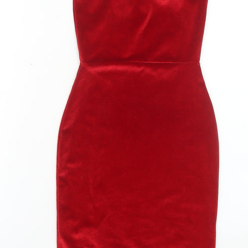 PrettyLittleThing Women’s Red Velvet Strapless Bodycon Dress Size 4