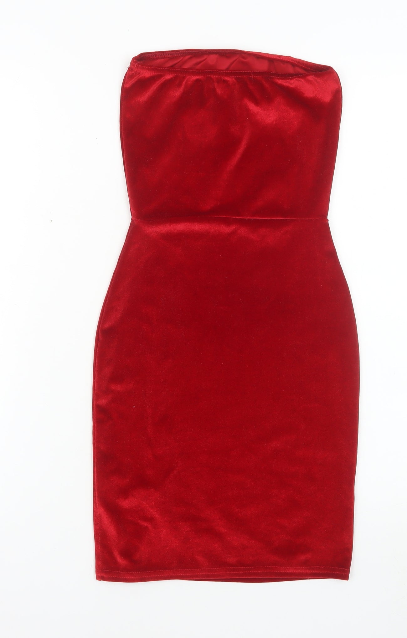 PrettyLittleThing Women’s Red Velvet Strapless Bodycon Dress Size 4