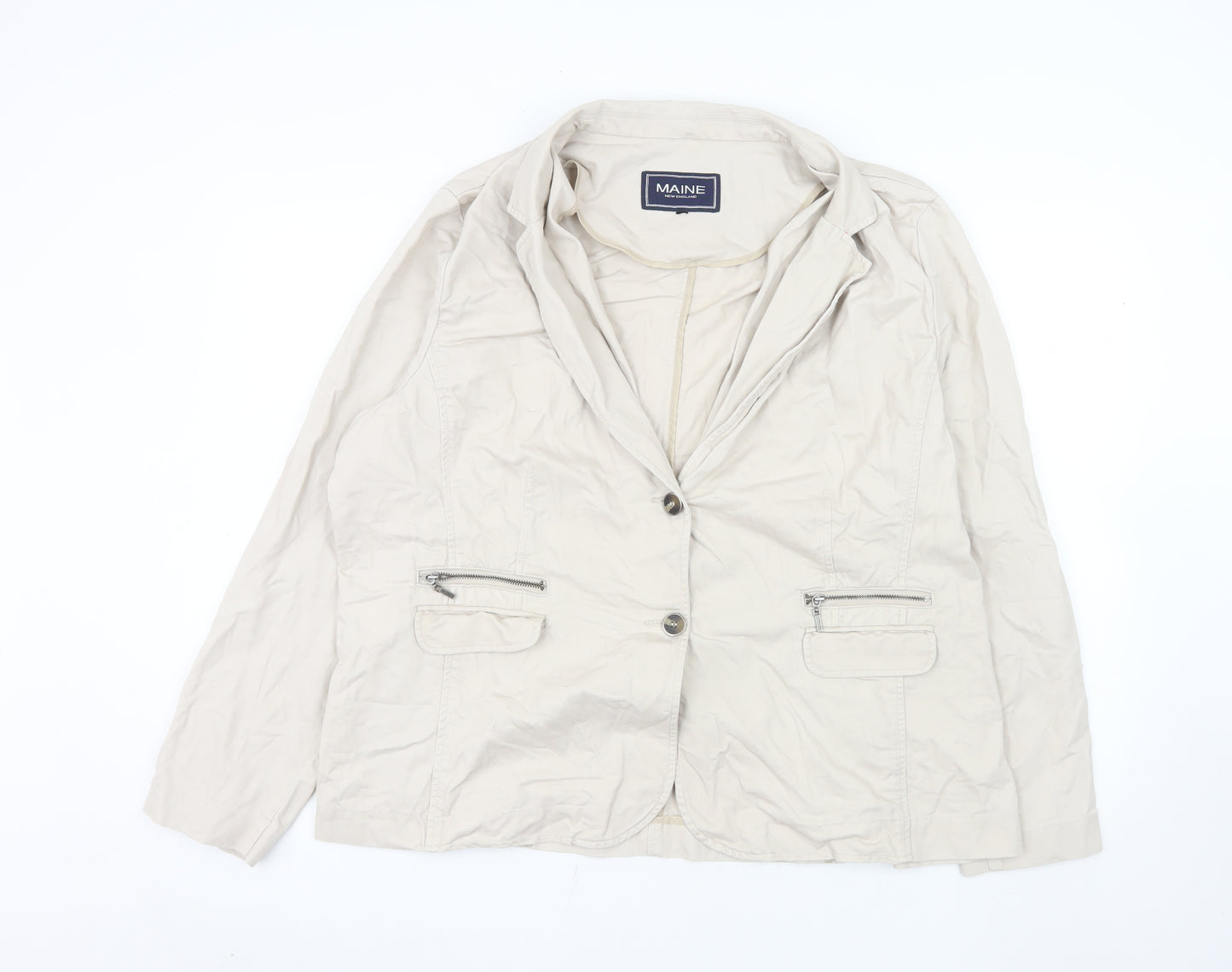 Maine New England Women's Beige Cotton Single-Breasted Blazer Size 22