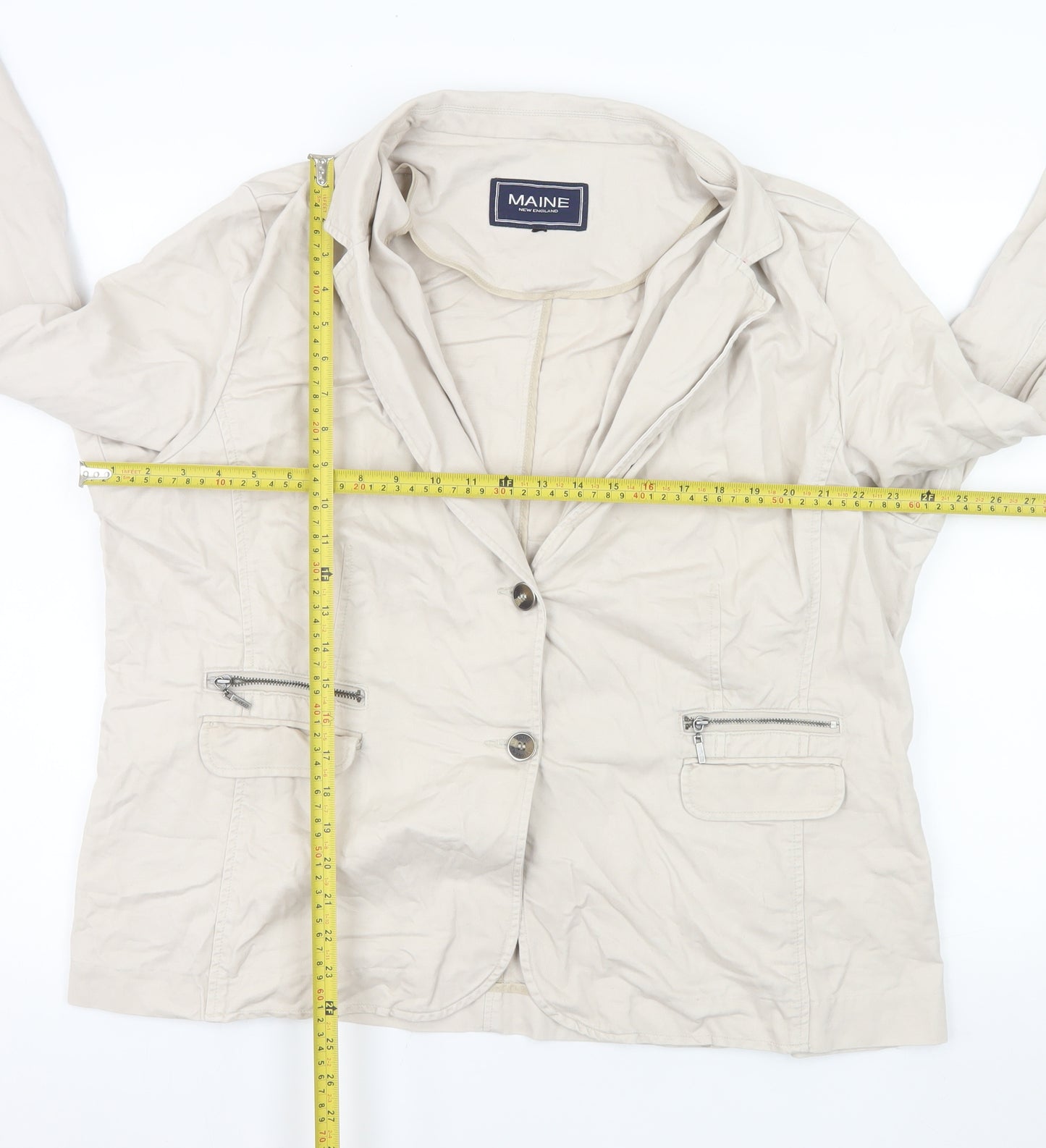 Maine New England Women's Beige Cotton Single-Breasted Blazer Size 22