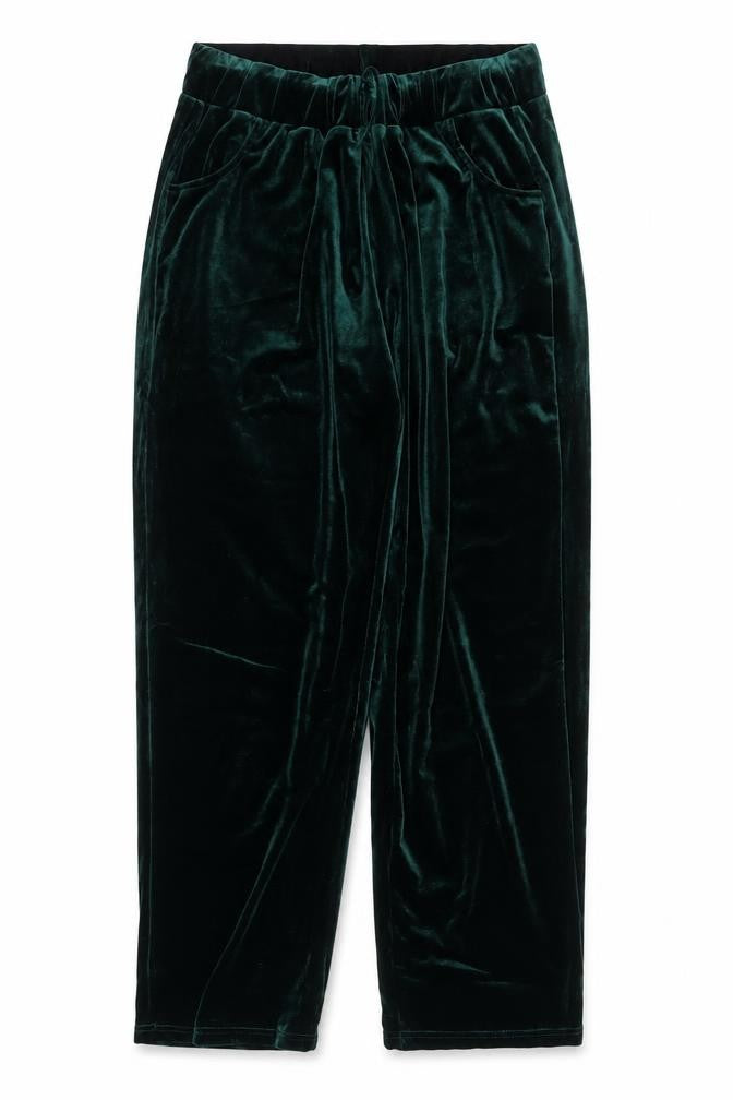 Front view of Pour Moi women’s green velvet stretch trousers, size UK 14