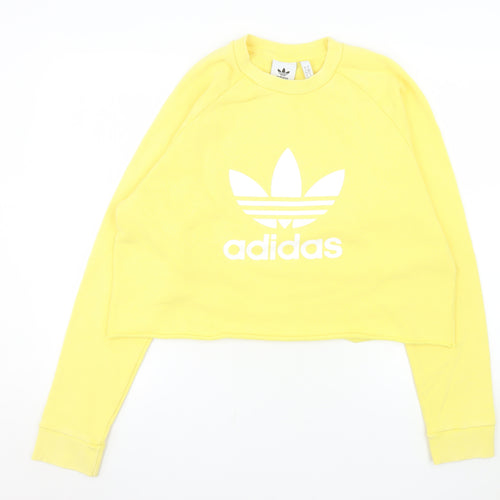 Adidas Women's Yellow Cropped Sweatshirt Size L Crew Neck Logo