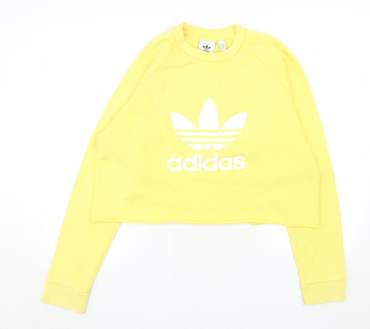 Adidas Women's Yellow Cropped Sweatshirt Size L Crew Neck Logo