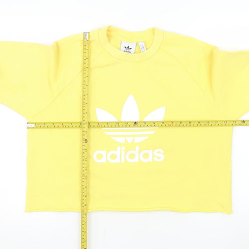Adidas Women's Yellow Cropped Sweatshirt Size L Crew Neck Logo