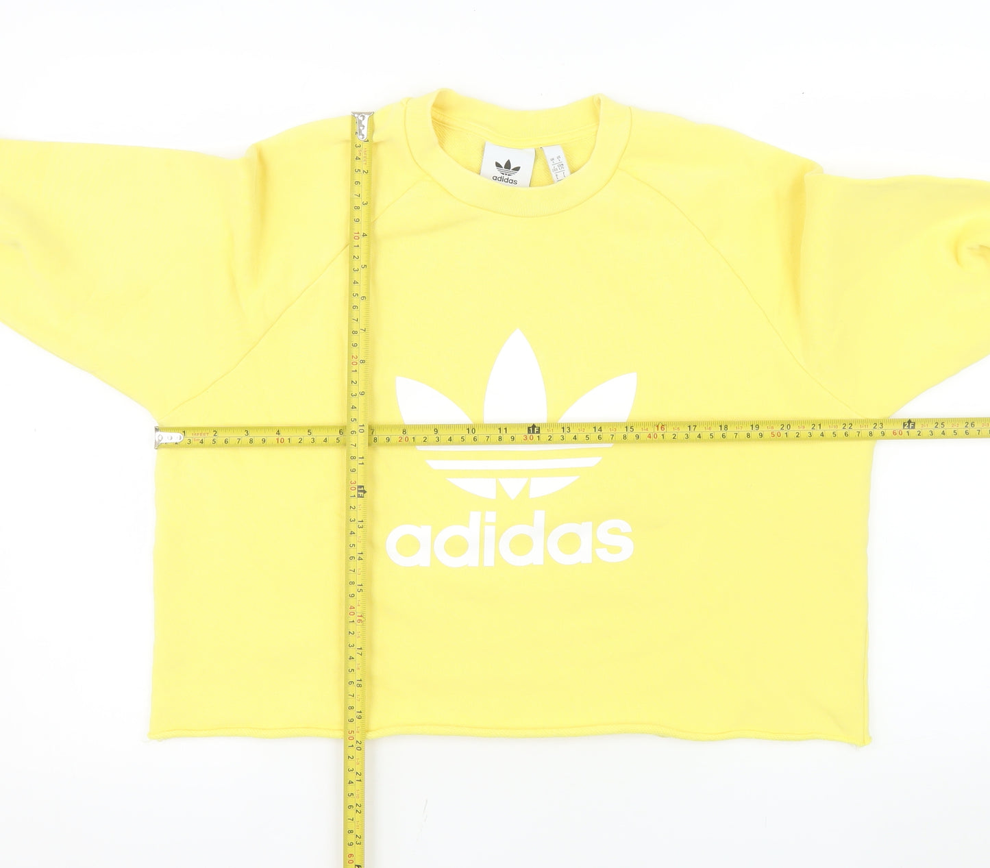 Adidas Women's Yellow Cropped Sweatshirt Size L Crew Neck Logo