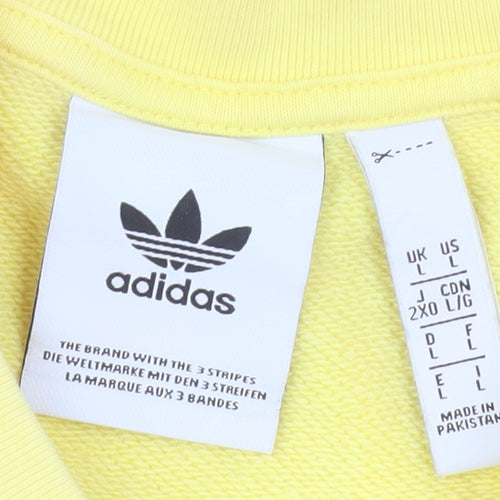 Adidas Women's Yellow Cropped Sweatshirt Size L Crew Neck Logo