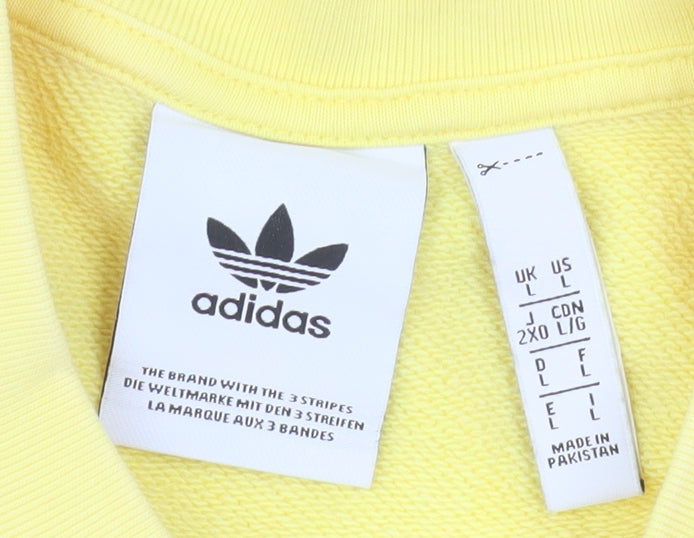 Adidas Women's Yellow Cropped Sweatshirt Size L Crew Neck Logo