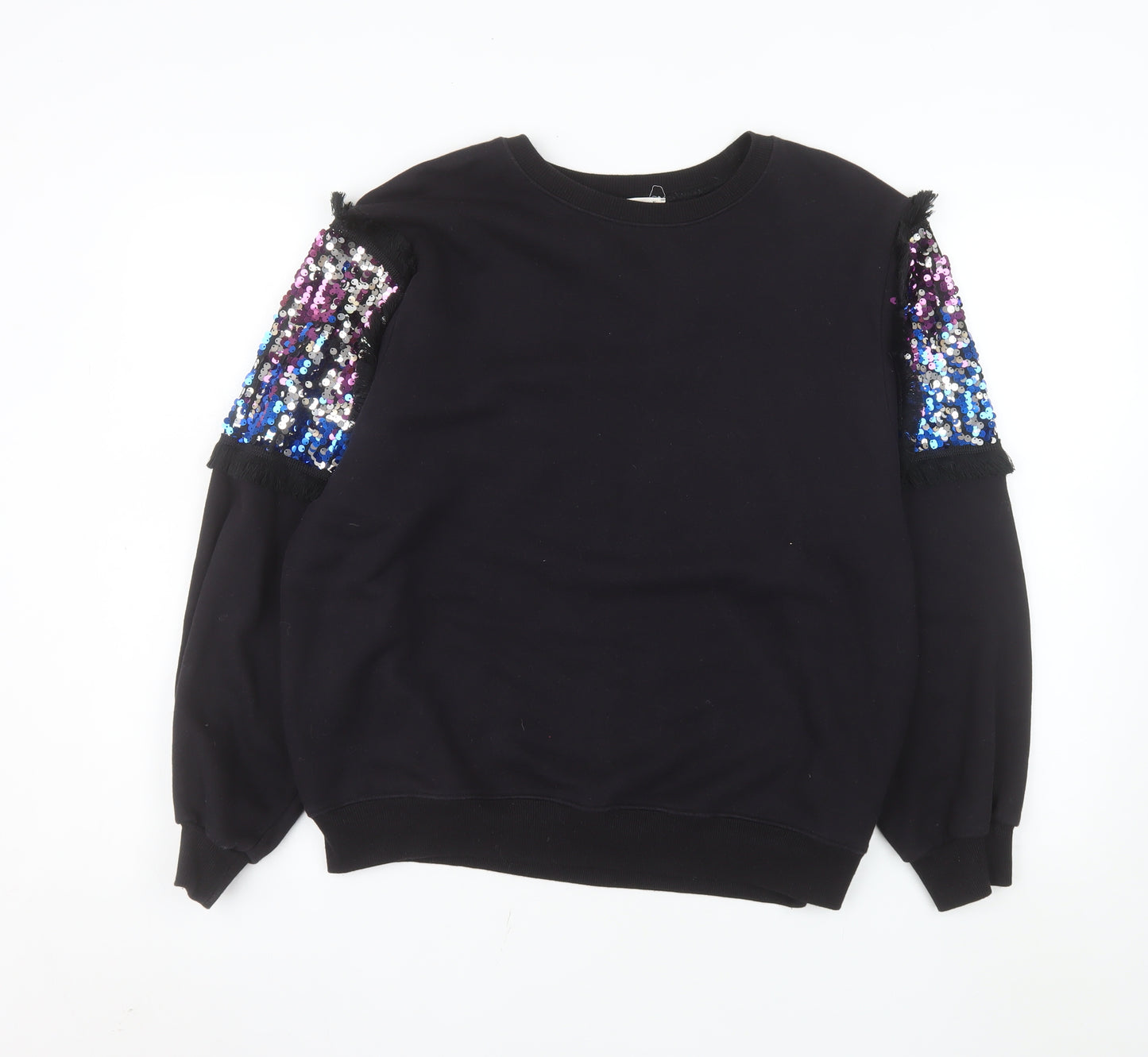 MNG Casual Women's Black Sequin Sleeve Cotton Pullover Sweatshirt Size S