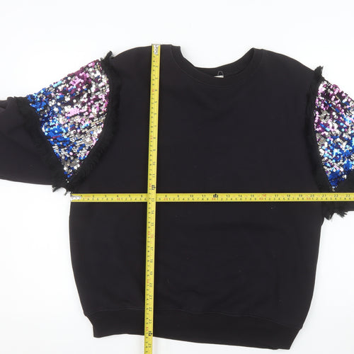 MNG Casual Women's Black Sequin Sleeve Cotton Pullover Sweatshirt Size S
