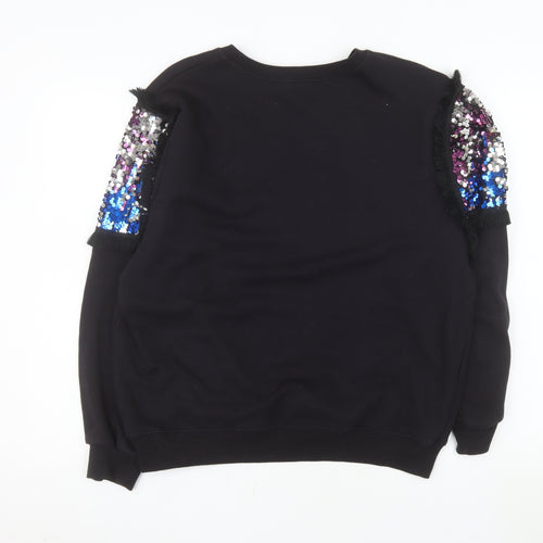 MNG Casual Women's Black Sequin Sleeve Cotton Pullover Sweatshirt Size S