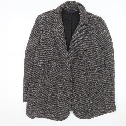 Marks and Spencer Women Black Tweed Long Blazer Jacket Size 16