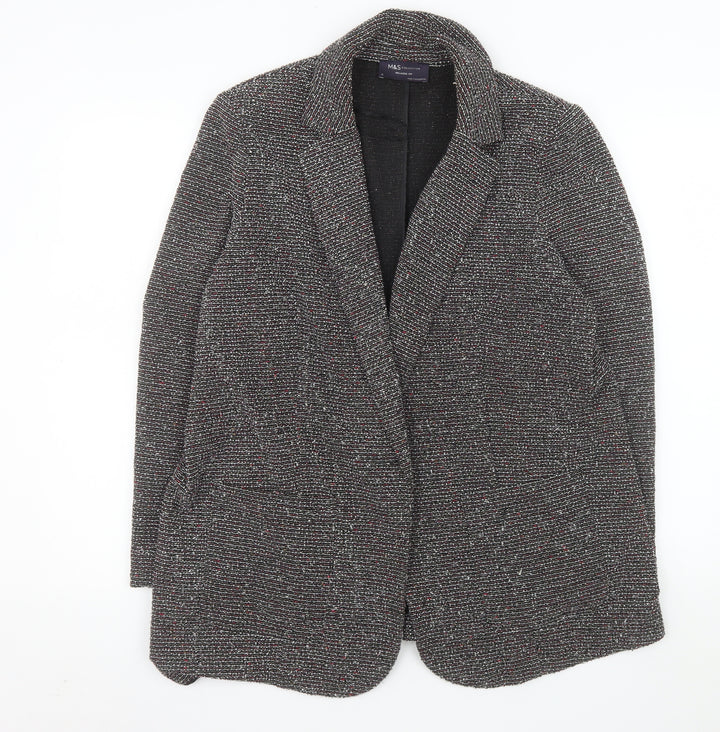 Marks and Spencer Women Black Tweed Long Blazer Jacket Size 16
