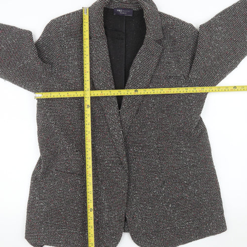 Marks and Spencer Women Black Tweed Long Blazer Jacket Size 16