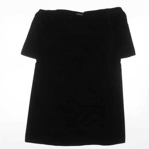 River Island Women Black Size 16 Off Shoulder Velvet Shift Dress