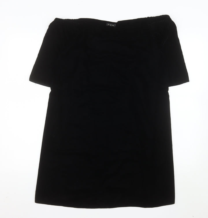 River Island Women Black Size 16 Off Shoulder Velvet Shift Dress
