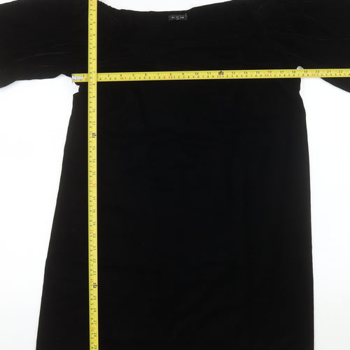 River Island Women Black Size 16 Off Shoulder Velvet Shift Dress