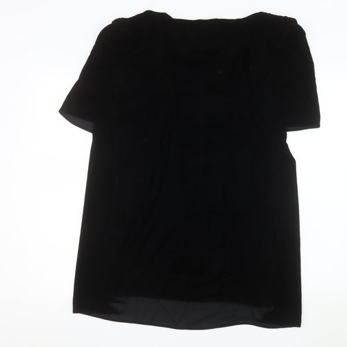 River Island Women Black Size 16 Off Shoulder Velvet Shift Dress