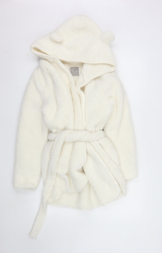 New Look Women's White Fleece Hooded Robe Size S