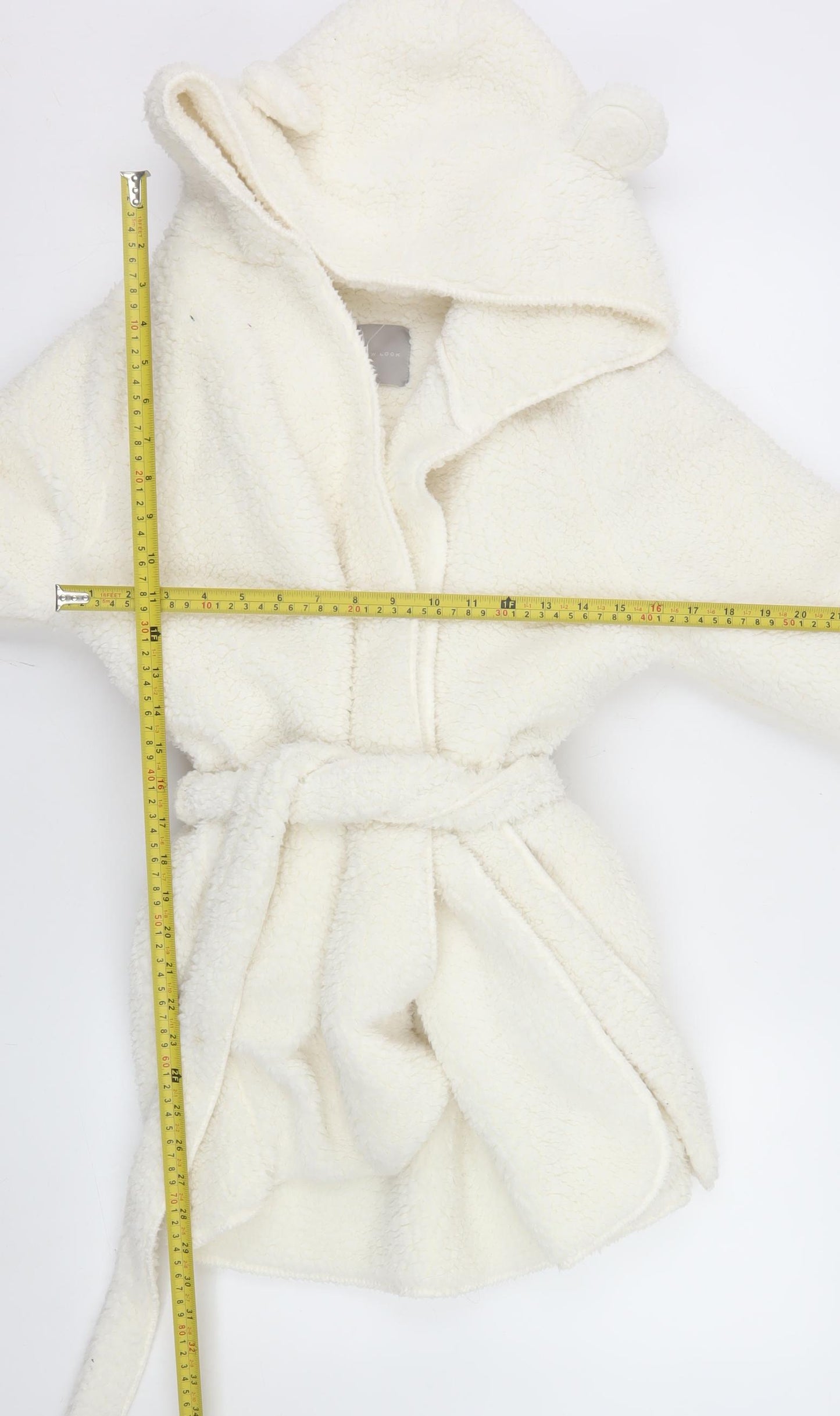 New Look Women's White Fleece Hooded Robe Size S