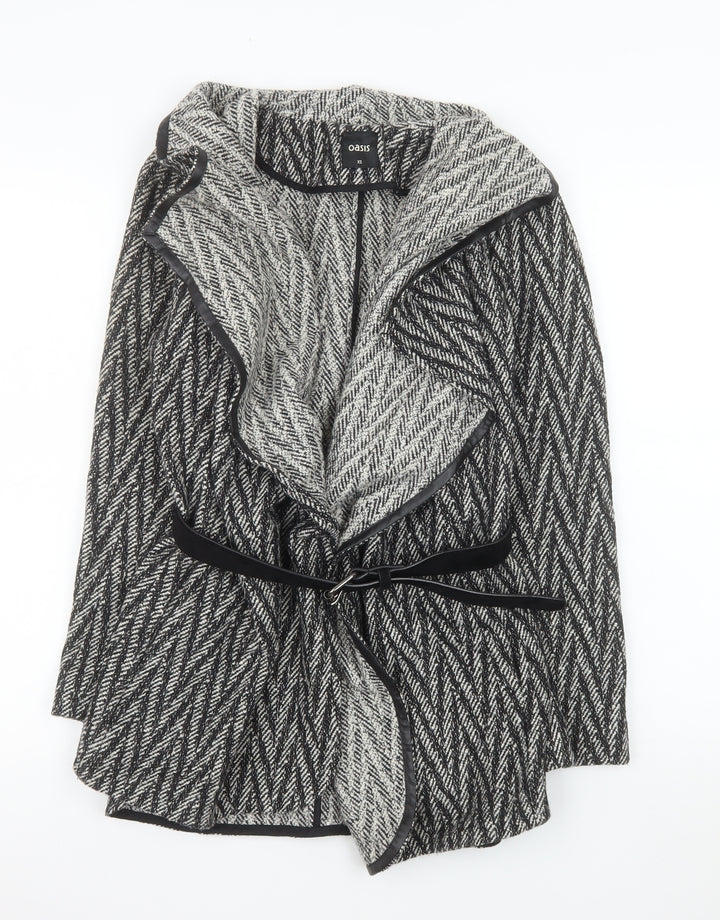 Oasis Womens Grey Herringbone Belted Coatigan Long Sleeve XS