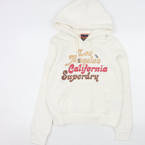 Superdry Womens Ivory Hoodie UK 8 Los Angeles California Glitter Print