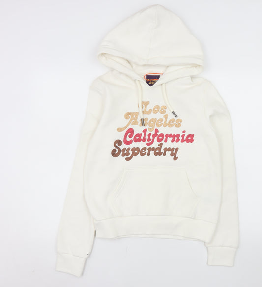 Superdry Womens Ivory Hoodie UK 8 Los Angeles California Glitter Print