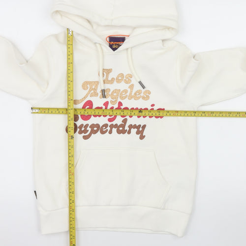 Superdry Womens Ivory Hoodie UK 8 Los Angeles California Glitter Print