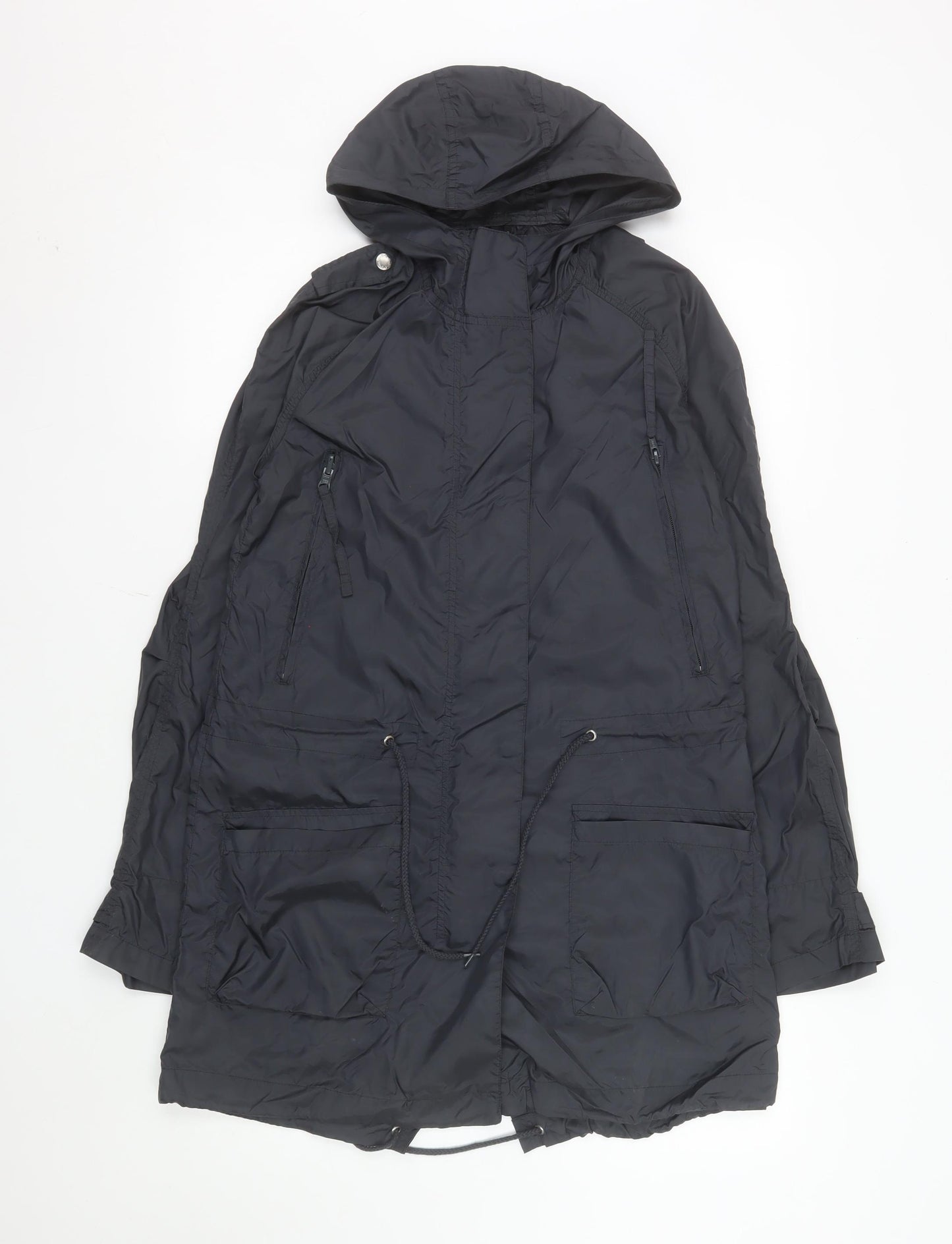 Topshop Women’s Black Hooded Parka Coat Size 8 Long Nylon Jacket
