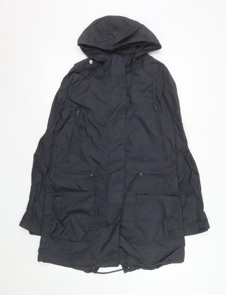 Topshop Women’s Black Hooded Parka Coat Size 8 Long Nylon Jacket