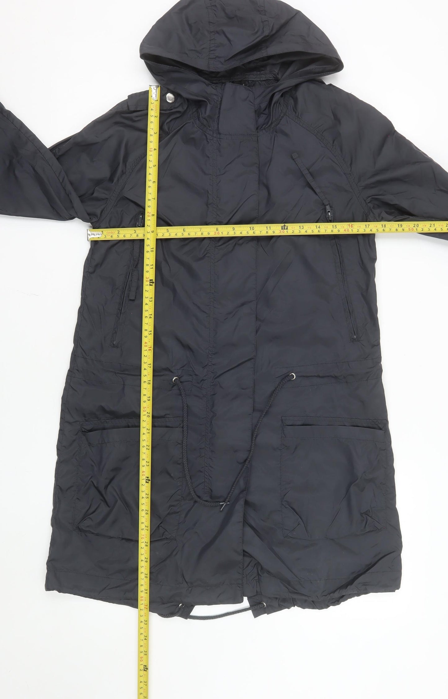 Topshop Women’s Black Hooded Parka Coat Size 8 Long Nylon Jacket