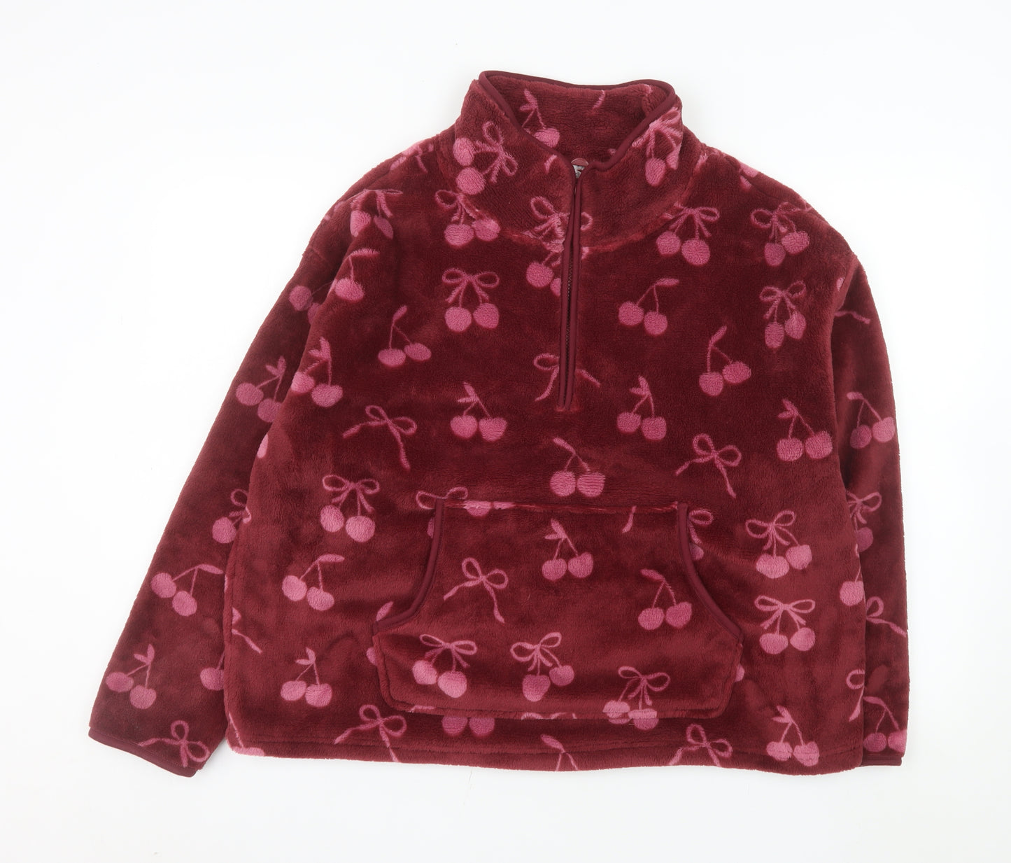 Tu Womens Burgundy Cherry Fleece Sweatshirt Large 1/2 Zip Pullover