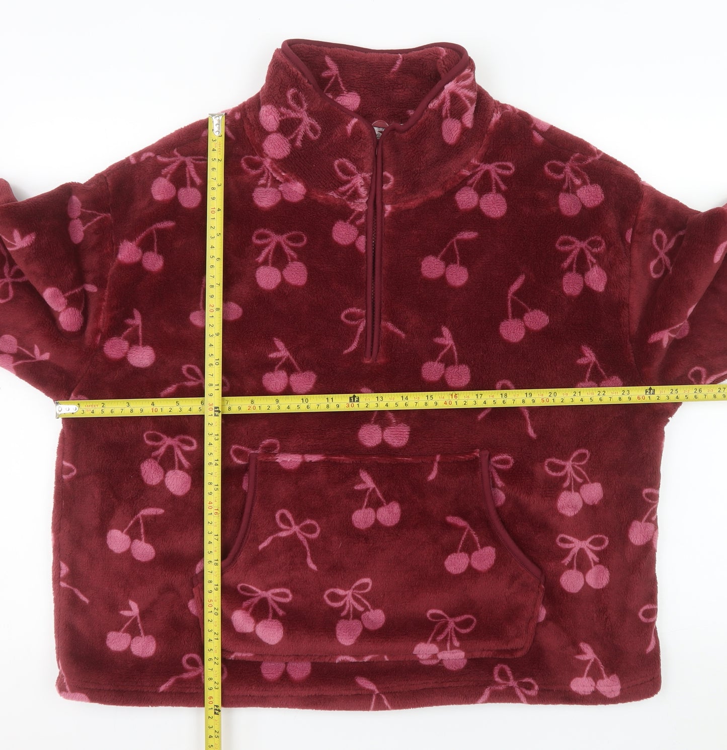 Tu Womens Burgundy Cherry Fleece Sweatshirt Large 1/2 Zip Pullover