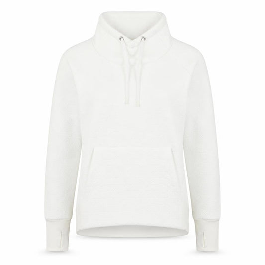 Front view of Athleta women’s white pullover hoodie medium polyester spandex