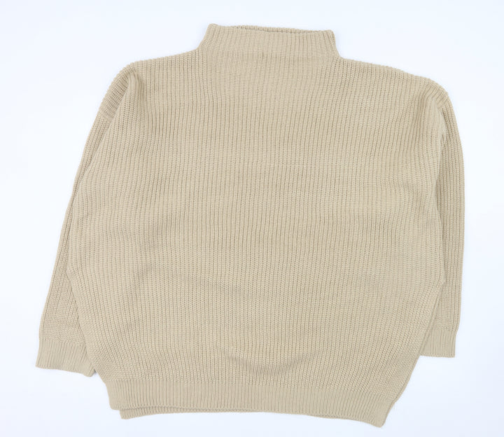 PrettyLittleThing Womens Beige Plus 2XL Chunky Knit Mock Neck Jumper
