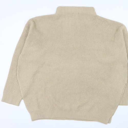 PrettyLittleThing Womens Beige Plus 2XL Chunky Knit Mock Neck Jumper
