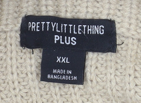 PrettyLittleThing Womens Beige Plus 2XL Chunky Knit Mock Neck Jumper