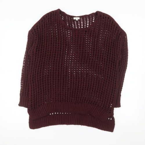 River Island Women Burgundy Open-Knit Jumper Size 12