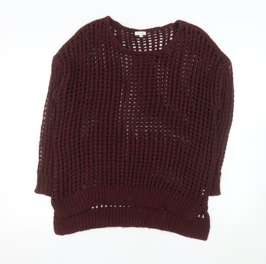 River Island Women Burgundy Open-Knit Jumper Size 12