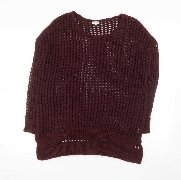 River Island Women Burgundy Open-Knit Jumper Size 12