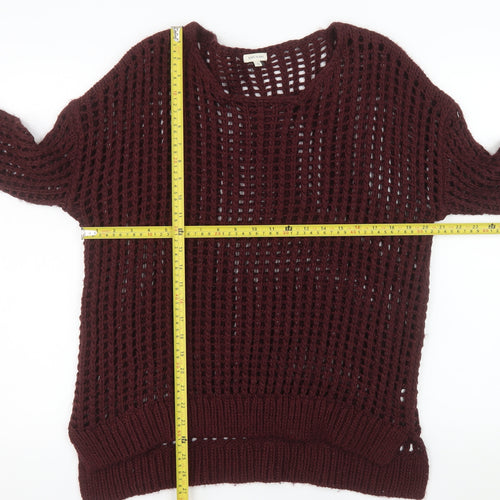 River Island Women Burgundy Open-Knit Jumper Size 12