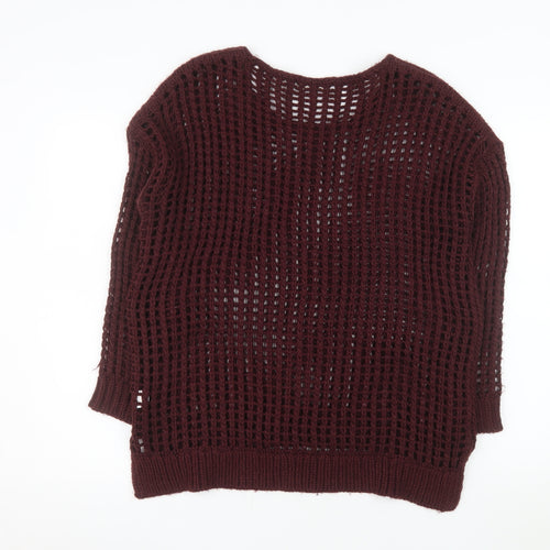 River Island Women Burgundy Open-Knit Jumper Size 12