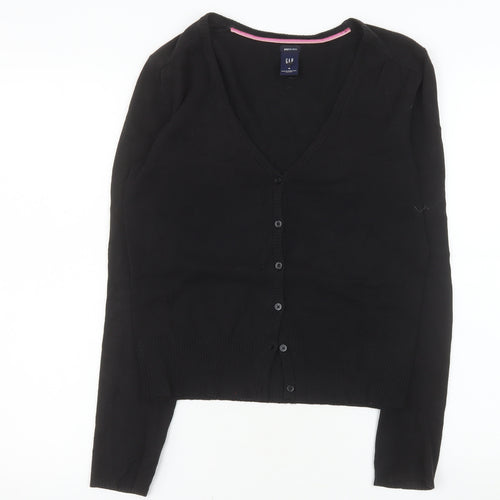 GAP Women Black V-Neck Stretch Cotton Blend Cardigan Size M