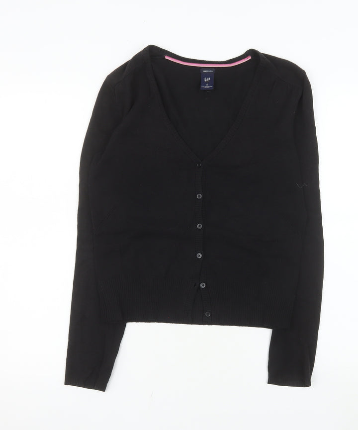 GAP Women Black V-Neck Stretch Cotton Blend Cardigan Size M