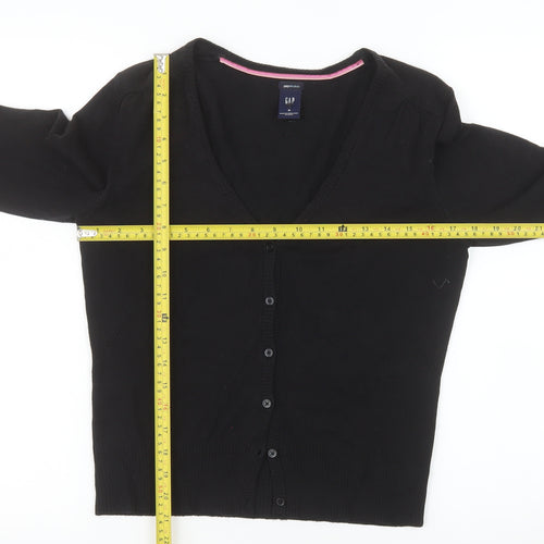 GAP Women Black V-Neck Stretch Cotton Blend Cardigan Size M