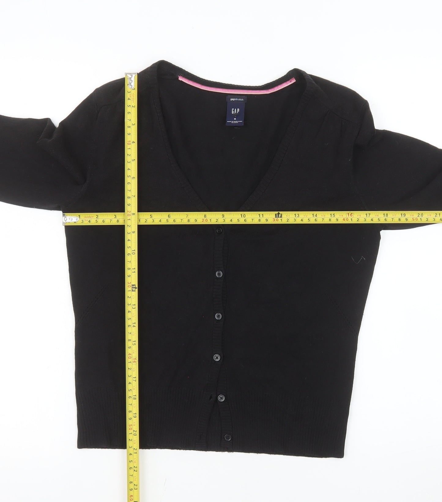 GAP Women Black V-Neck Stretch Cotton Blend Cardigan Size M