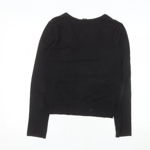 GAP Women Black V-Neck Stretch Cotton Blend Cardigan Size M