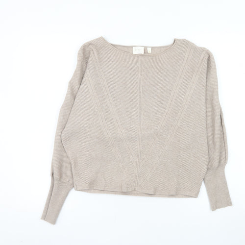 Cyrus Womens Beige Boat Neck Long Sleeve Knit Pullover Jumper Size L