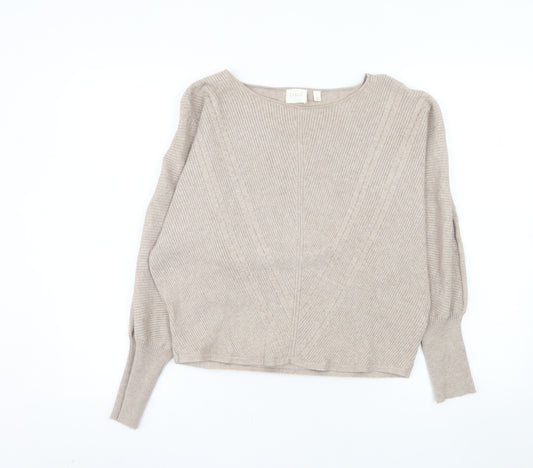 Cyrus Womens Beige Boat Neck Long Sleeve Knit Pullover Jumper Size L
