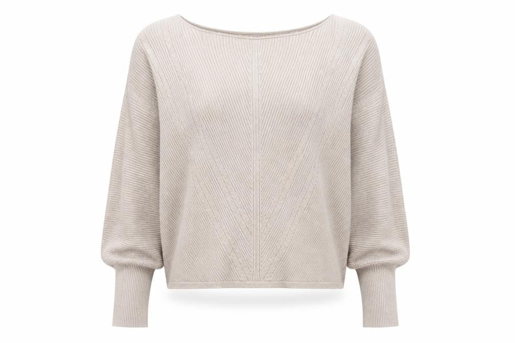 Front view of Cyrus women’s beige boat neck long sleeve knit jumper, size L